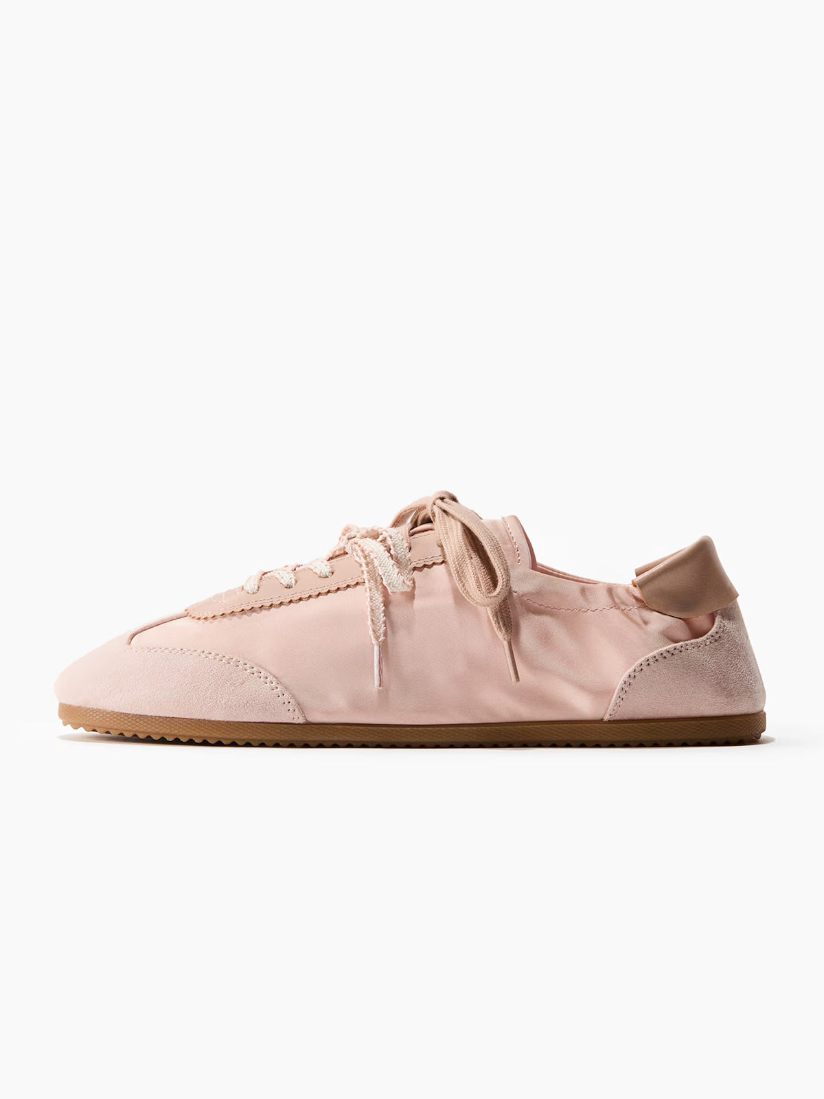 Light Pink Round-Toe Front Lace-Up Flats Sneakers