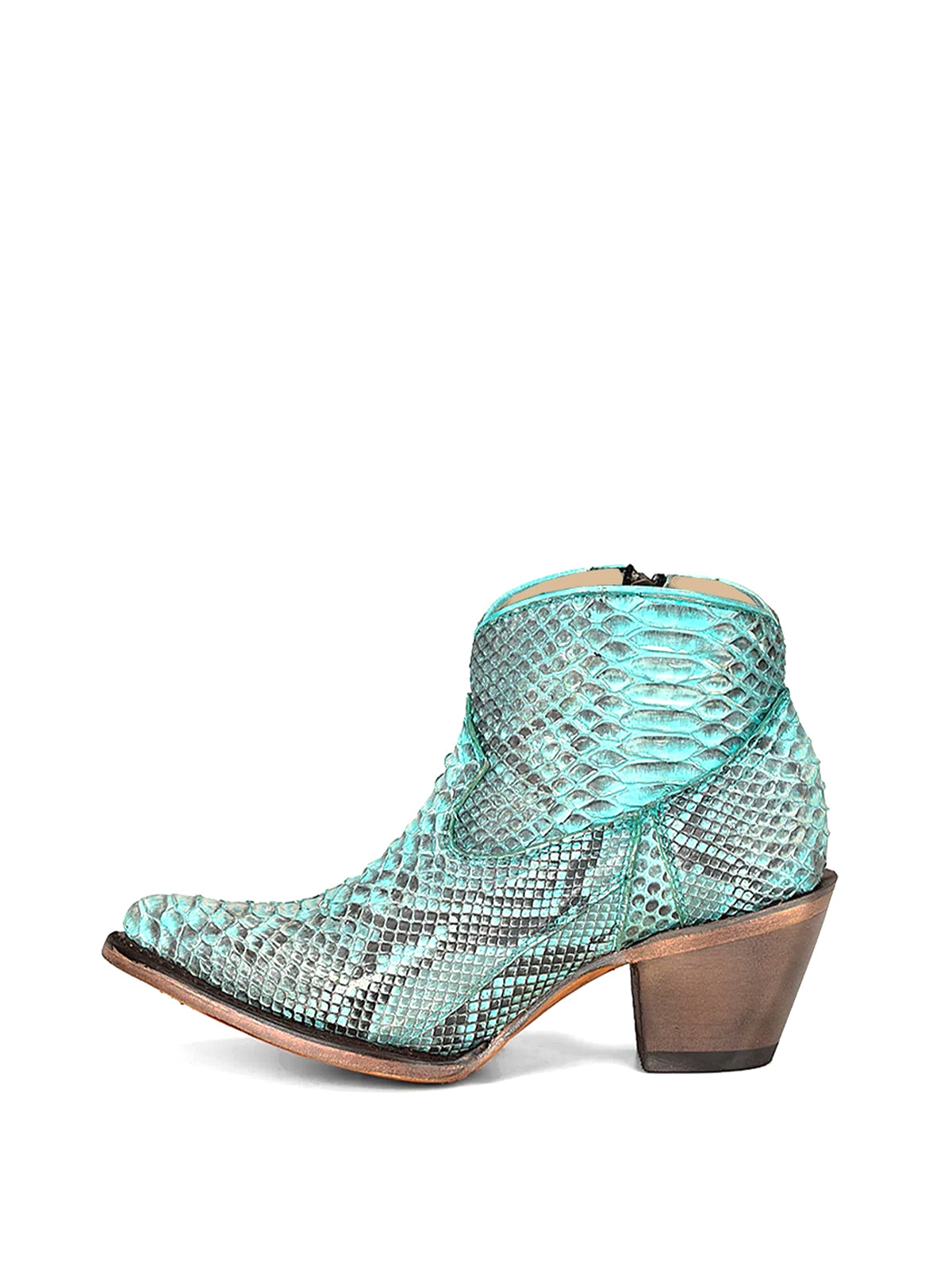 Snakeskin Almond-Toe Full-Zip Simple Ankle Cowgirl Boots