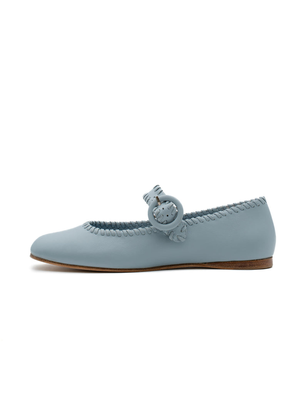 Sky Blue Square-Toe Chic Buckle Mary Jane Classic Flats
