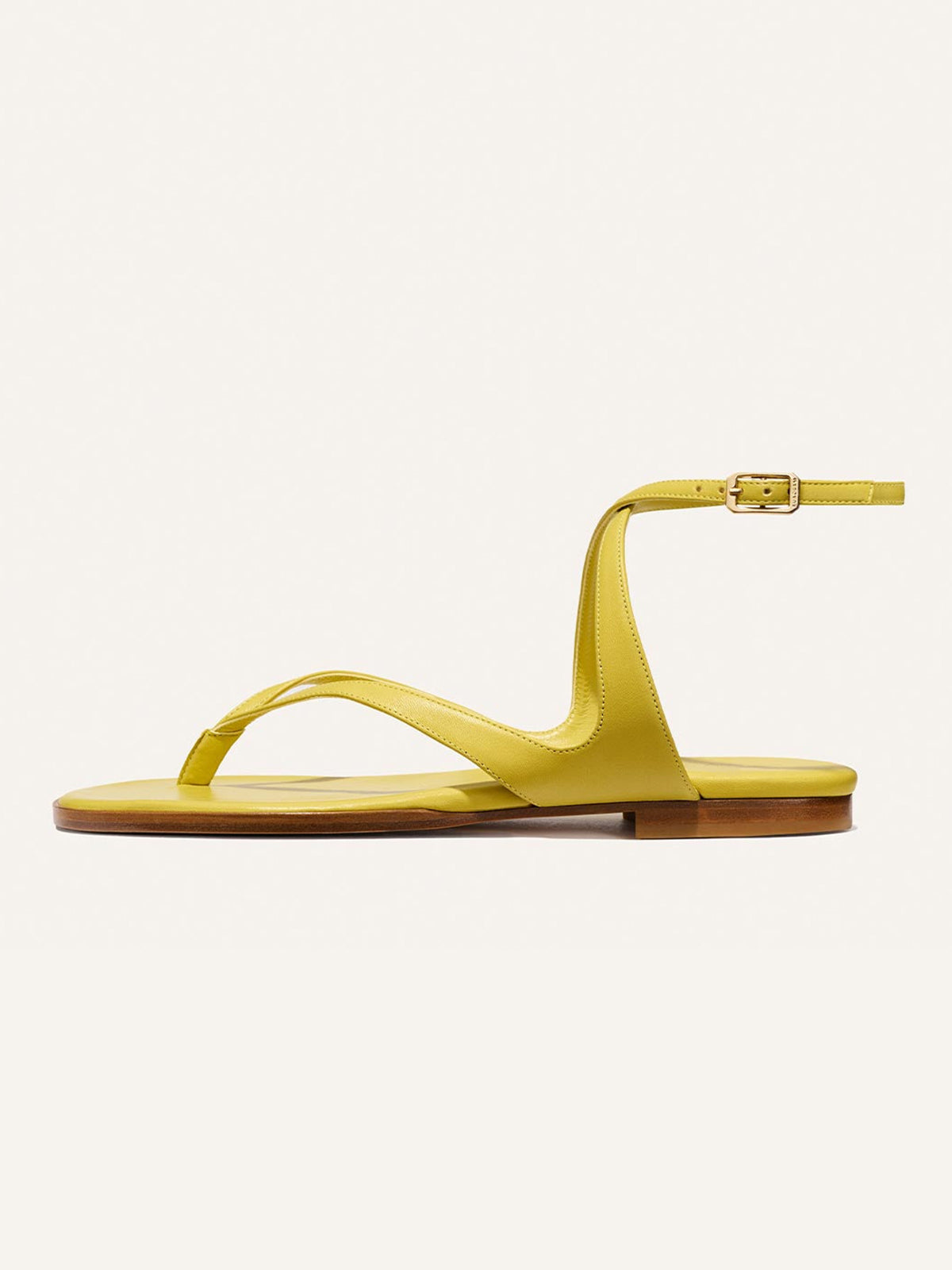 Chartreuse Square-Toe Strappy And Ankle Strap Chic Sandals Flats