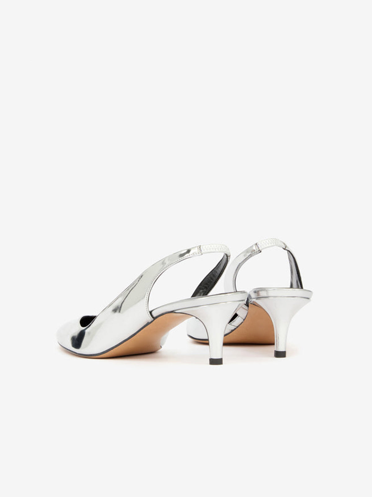Metallic Silver Pointed-Toe Classic Slingback Kitten Heels