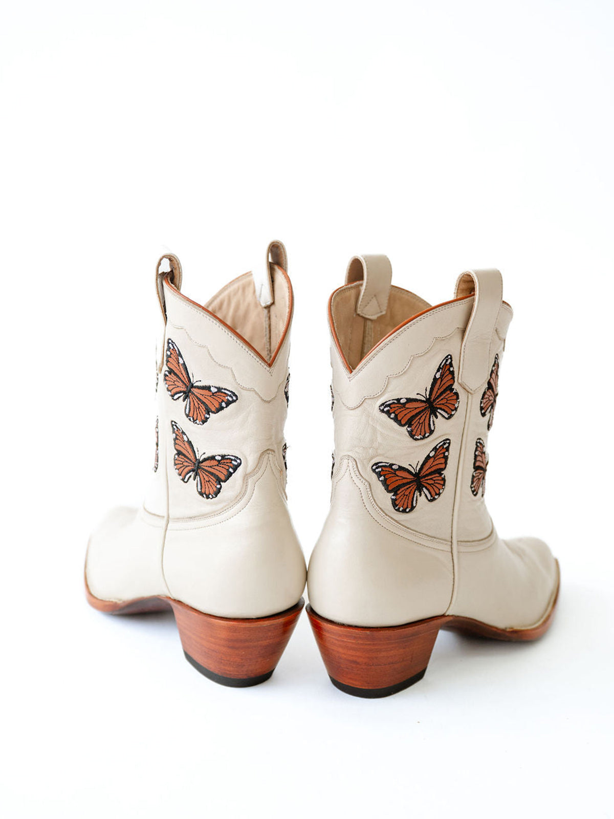 Bone Round-Toe Butterfly Embroidery Ankle Chic Cowgirl Boots