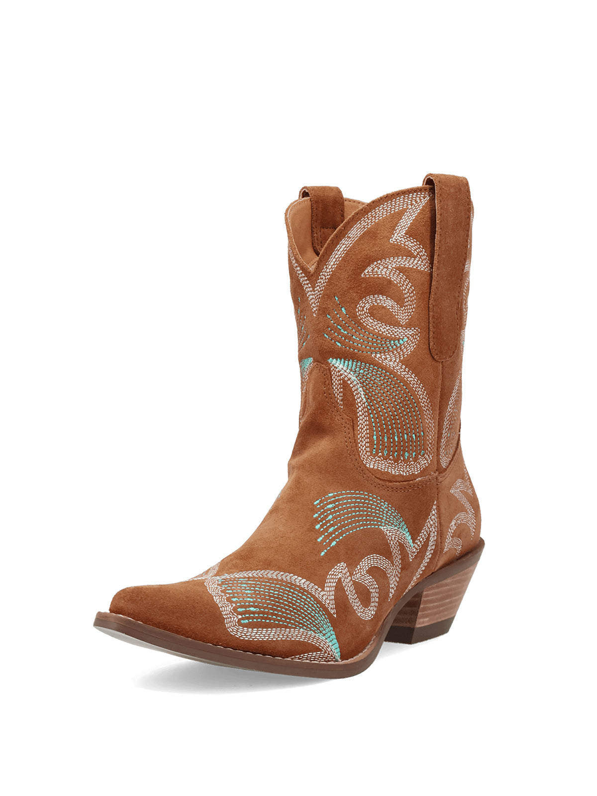 Brown Faux Suede Snip-Toe Delicate Embroidery Ankle Cowgirl Boots