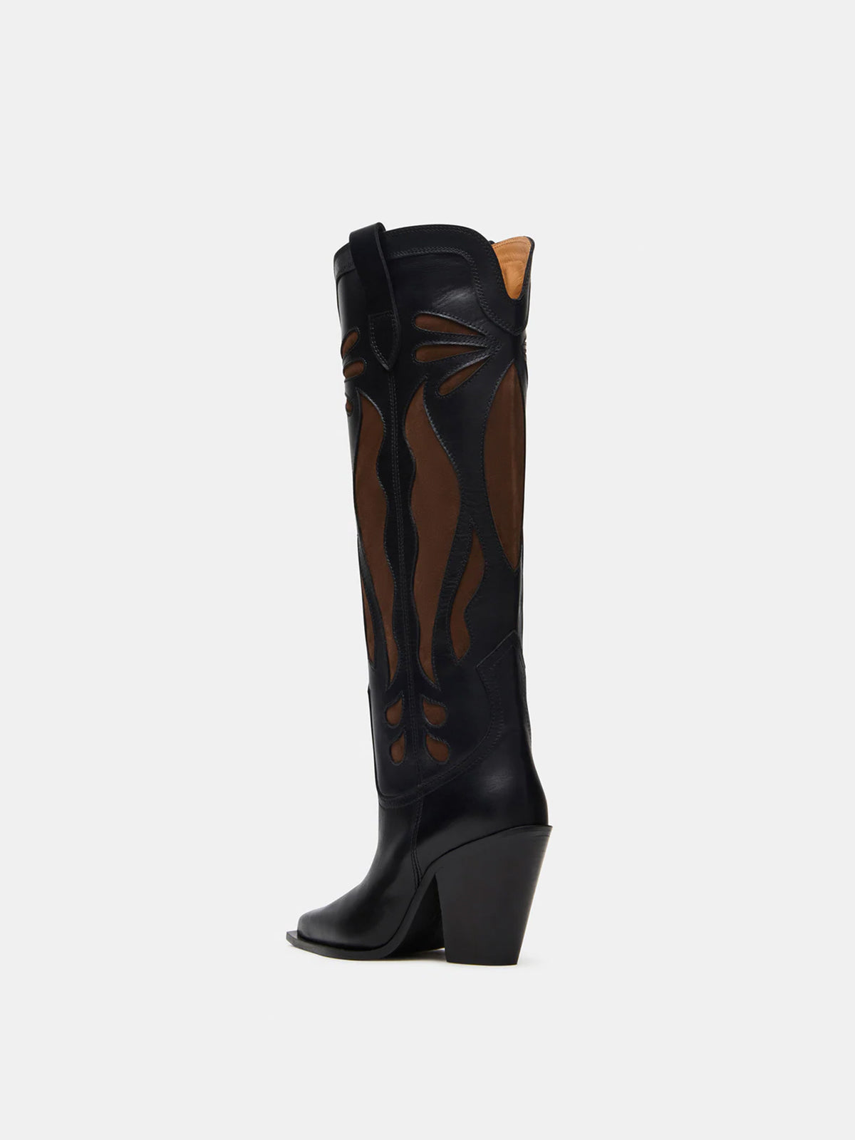 Black Pointed-Toe Inlays Knee High Tall Wide Calf Cowgirl Boots