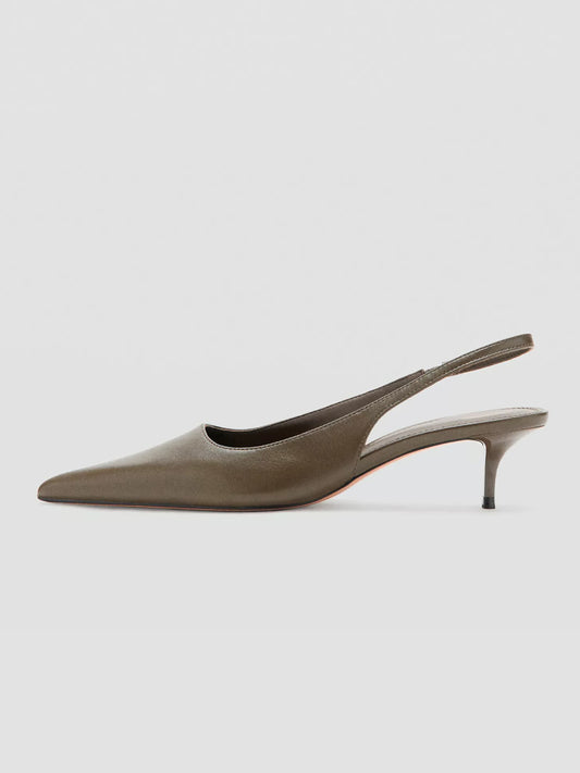 Khaki Pointed-Toe Chic Back Strap Classic Kitten Heels