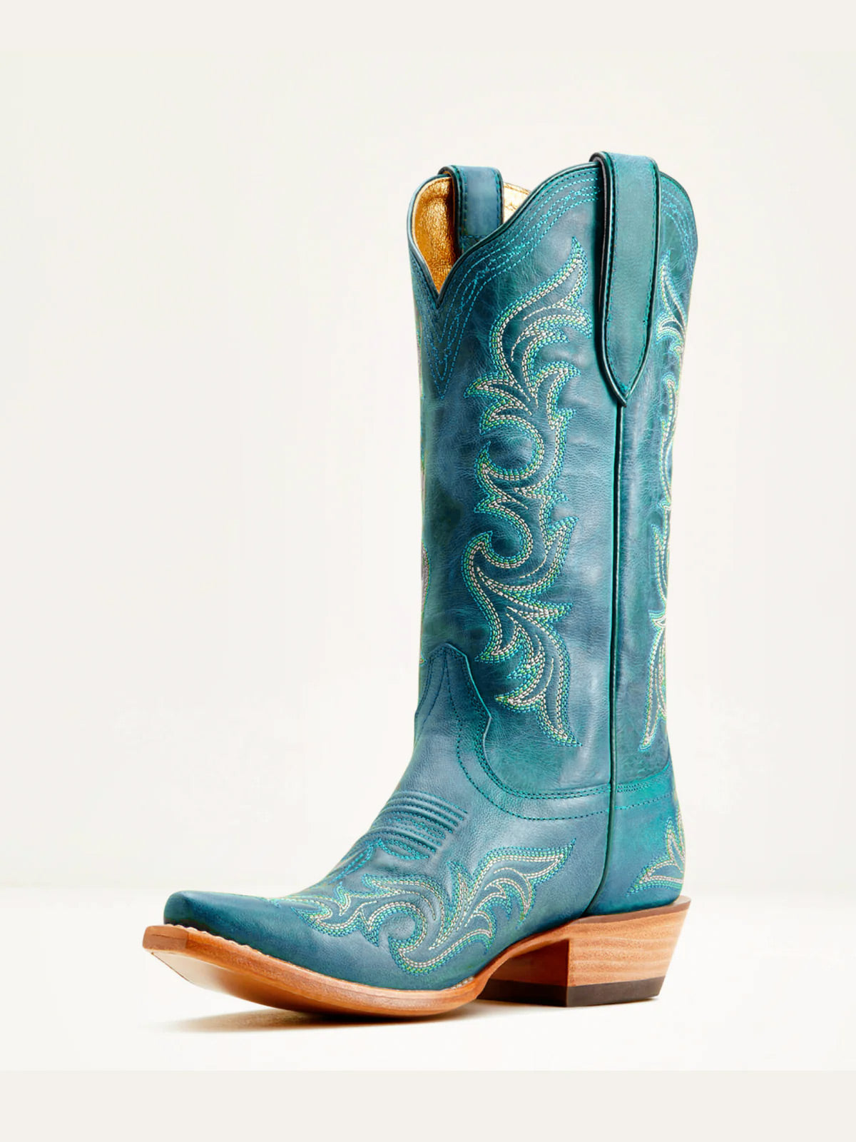 Turquoise Embroidery Snip-Toe Mid Calf Western Boots For Women