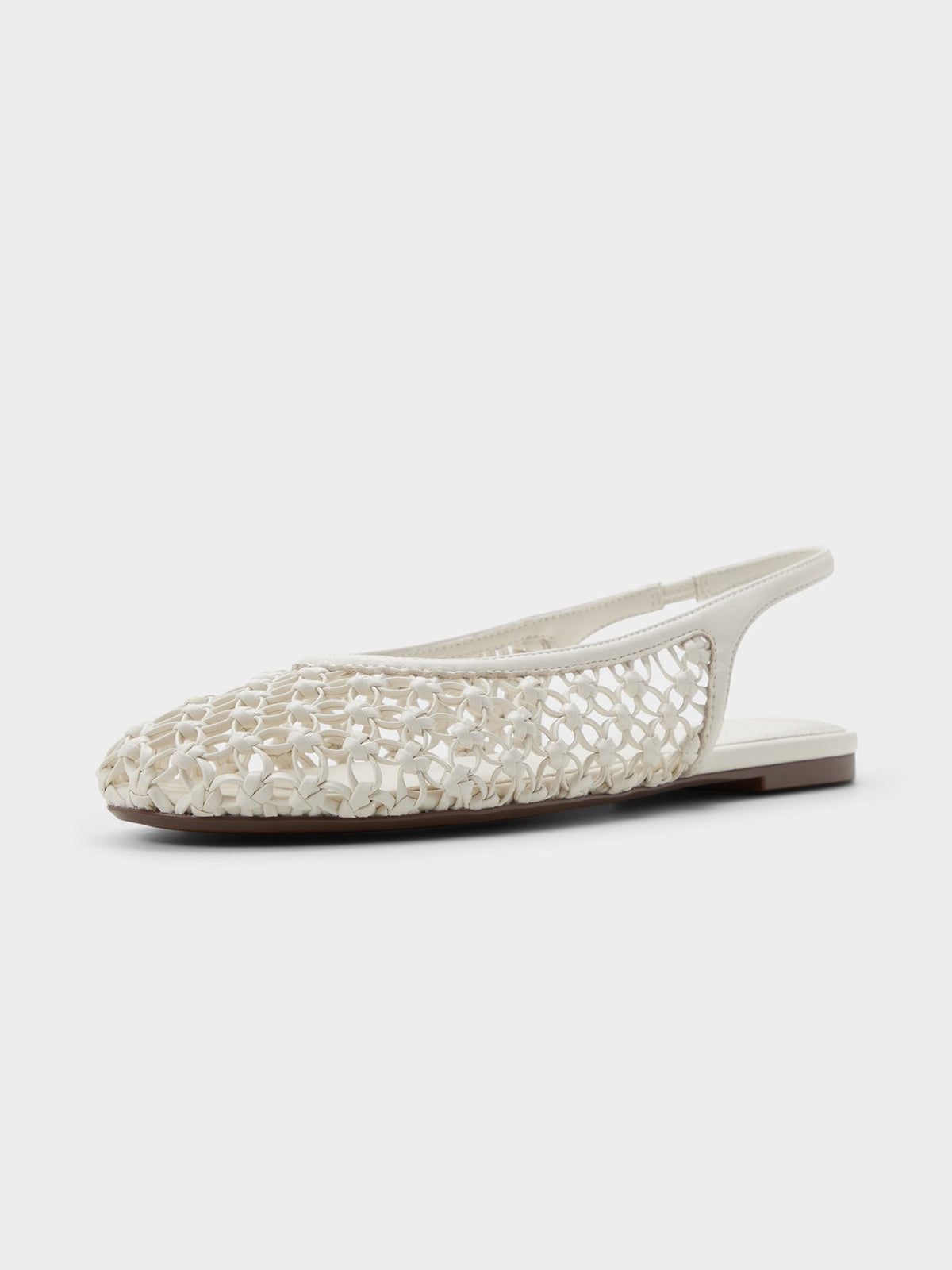 White Woven Vegan Leather Round-Toe Chic Back Strap Flats