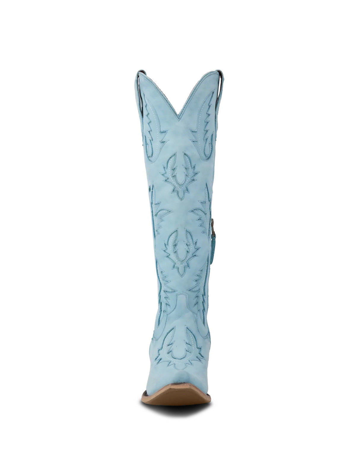 Half-Zip Snip-Toe Embroidery And Inlay Back Lace-Up Knee High Cowgirl Boots - Powder Blue