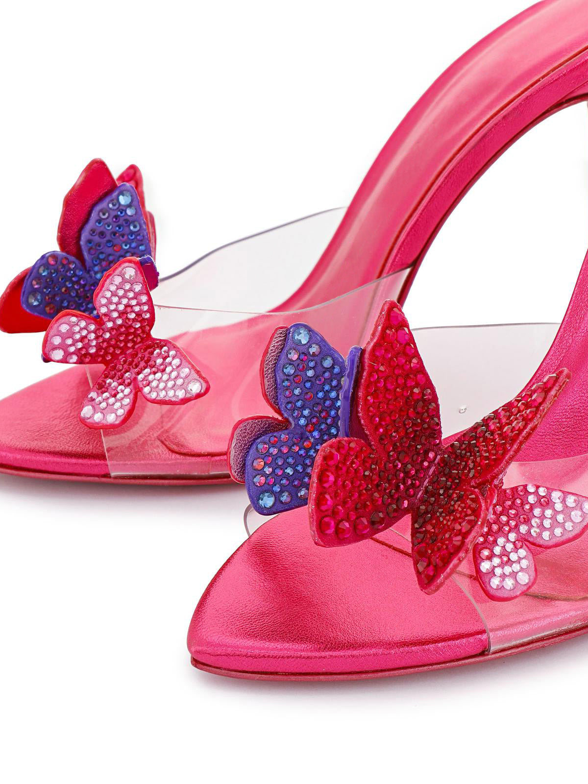 Pink Pointed-Toe Front Transparent TPU Film With Butterflies High Heels