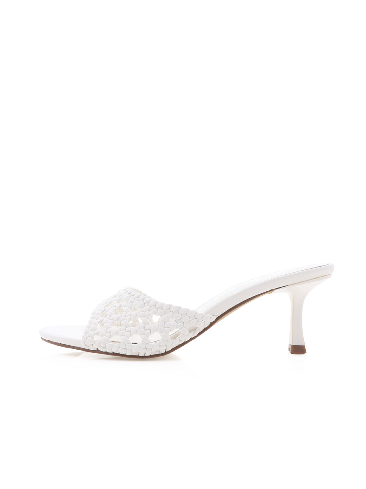 White Vegan Leather Woven Open Round-Toe Slip-On Kitten Heels