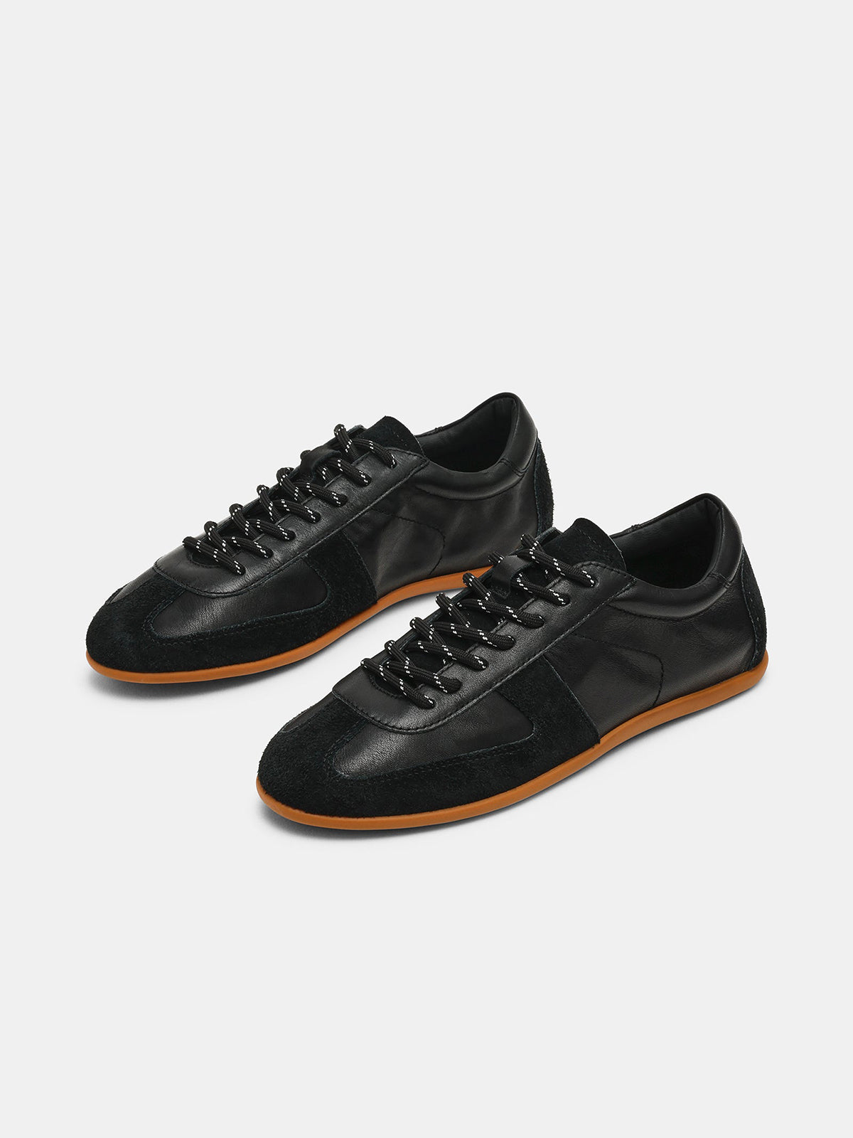 Black Round-Toe Chic Lace-Up Classic Sneakers Flats
