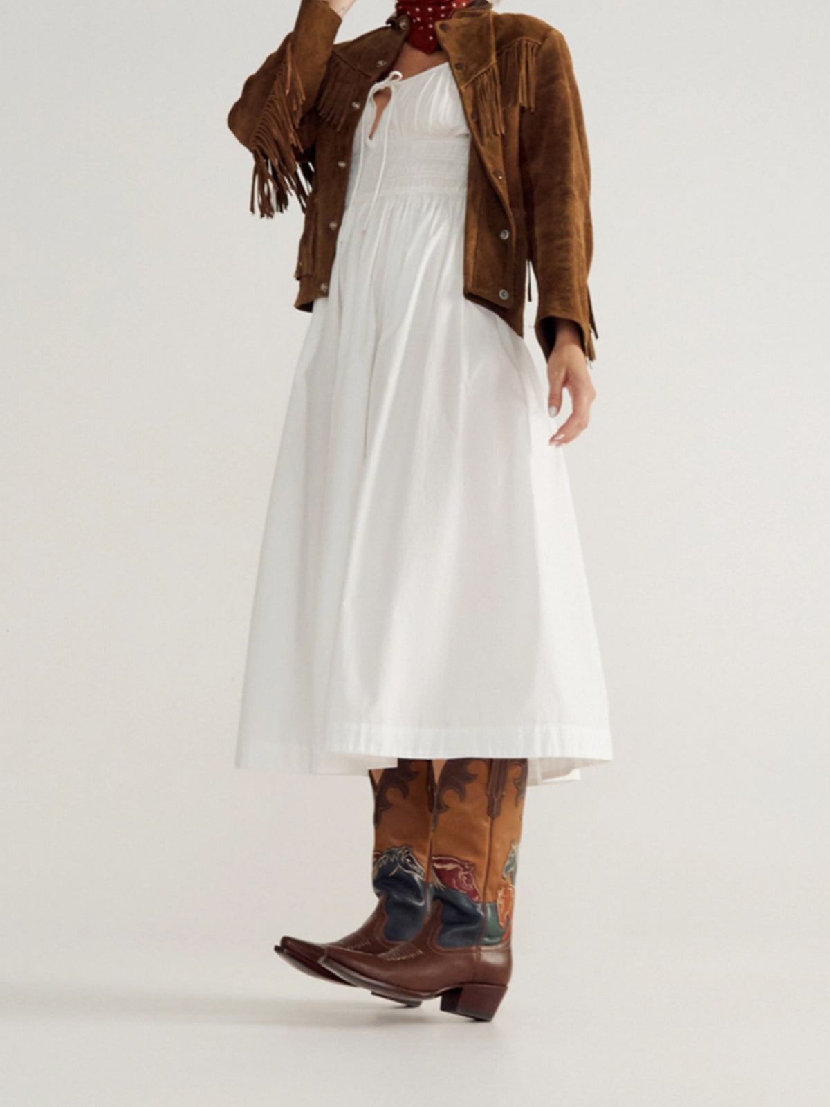 Brown Snip-Toe Horsehead Applique Mid Calf Cowgirl Boots