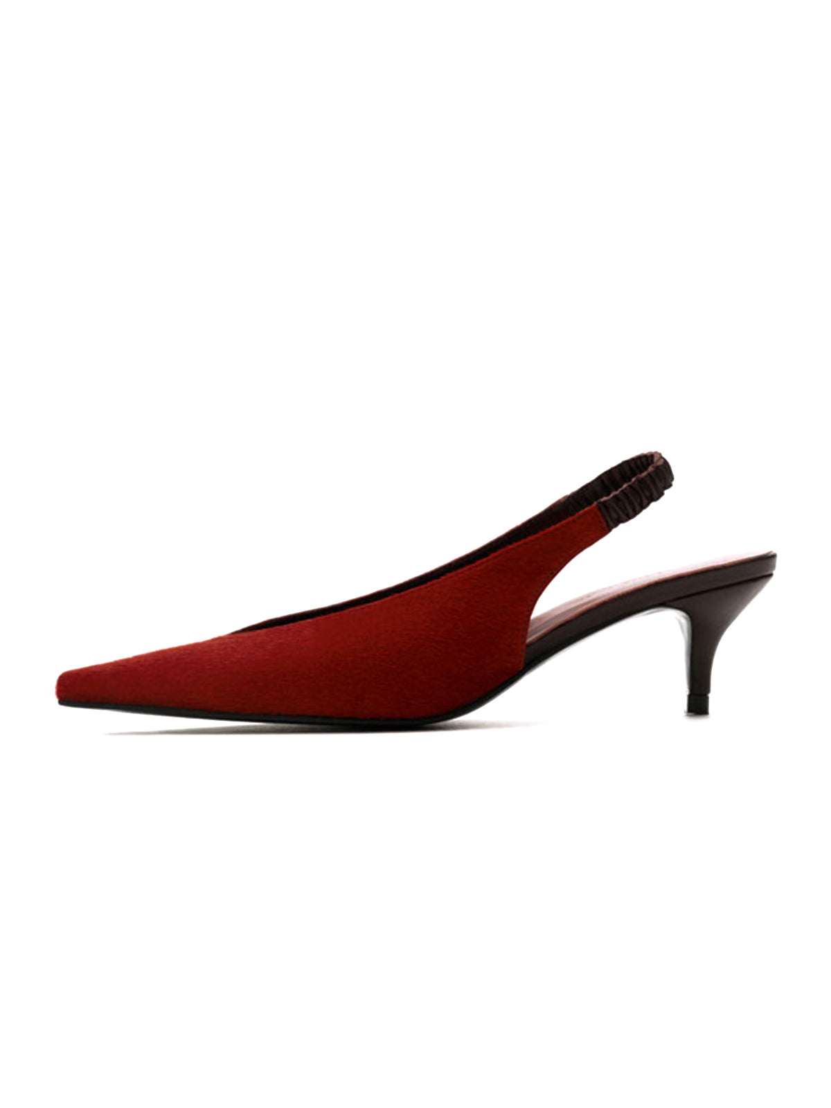Red Pony Hair Vegan Leather Pointed-Toe Back Strap Kitten Heels