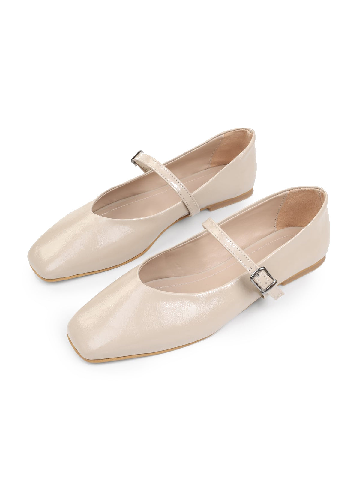 Bone Square-Toe Buckle Bridge Strap Stylish Ballet Flats