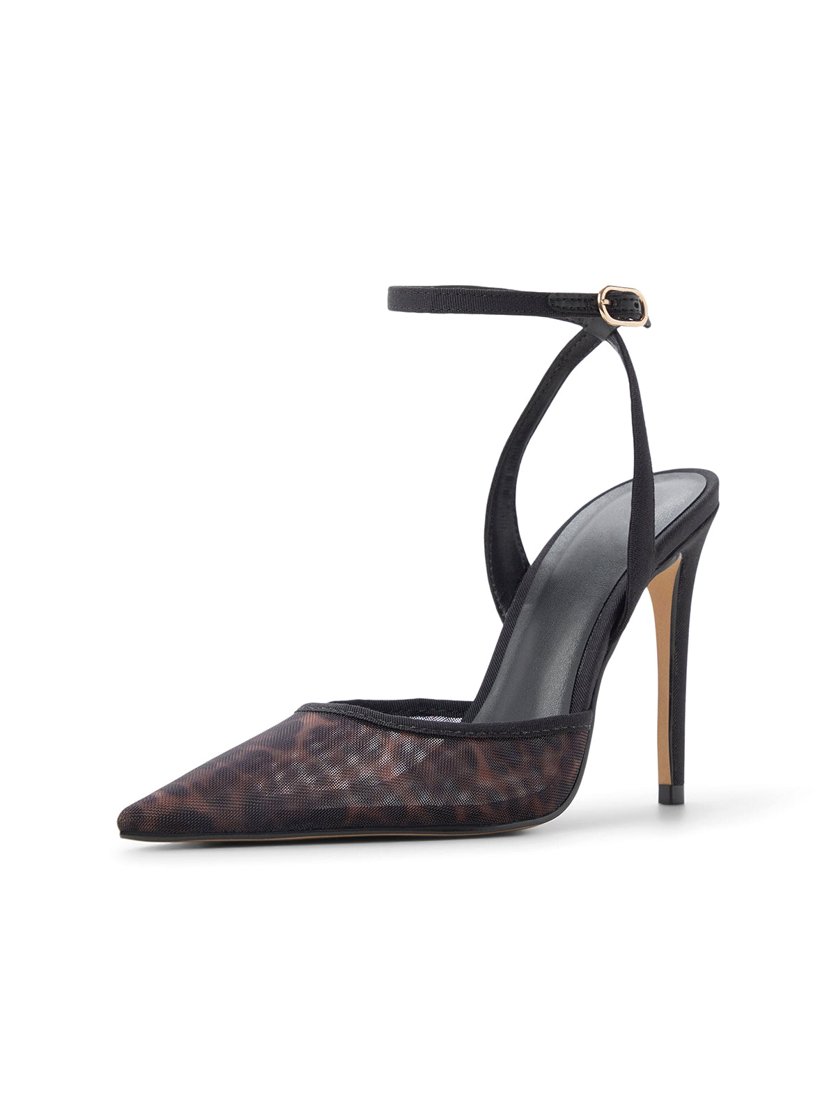 Leopard Mesh Pointed-Toe Slip-On Slingback High Heels