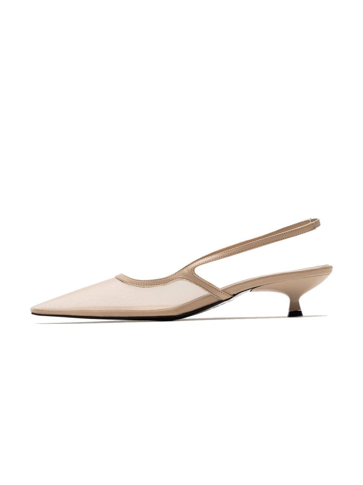 Beige Mesh Pointed-Toe Chic Back Strap Pumps Kitten Heels