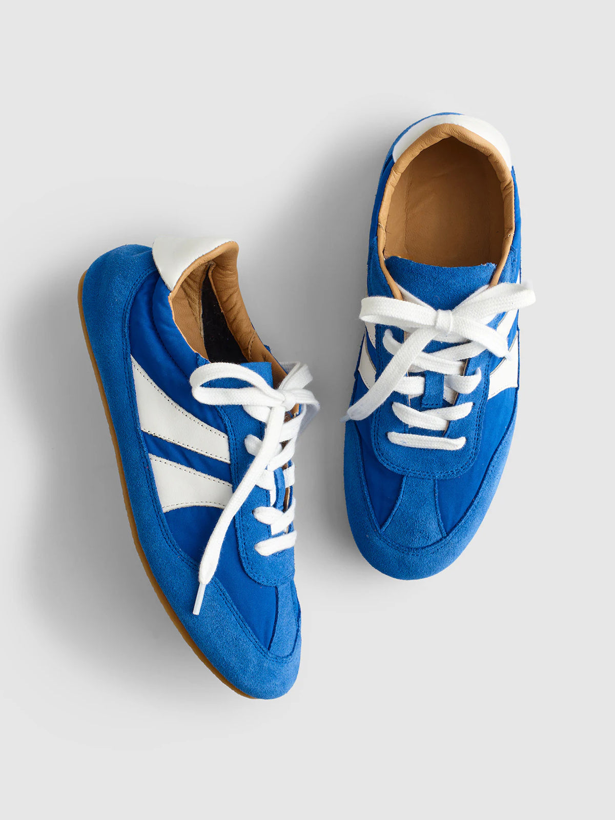 Blue Cow Suede And Cow Leather Round-Toe Lace-Up Classic Sneakers