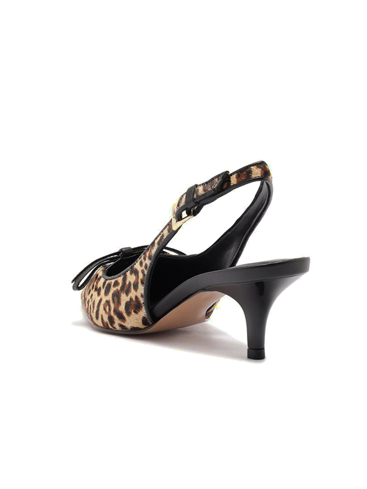 Leopard Print Pony Hair Vegan Leather Pointed-Toe Front Knot Buckle Slingback Kitten Heels