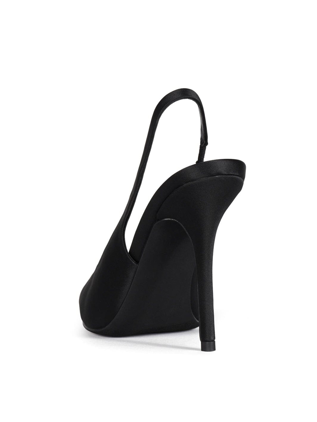 Black Satin Pointed-Toe Slip-On Slingback Chic High Heels
