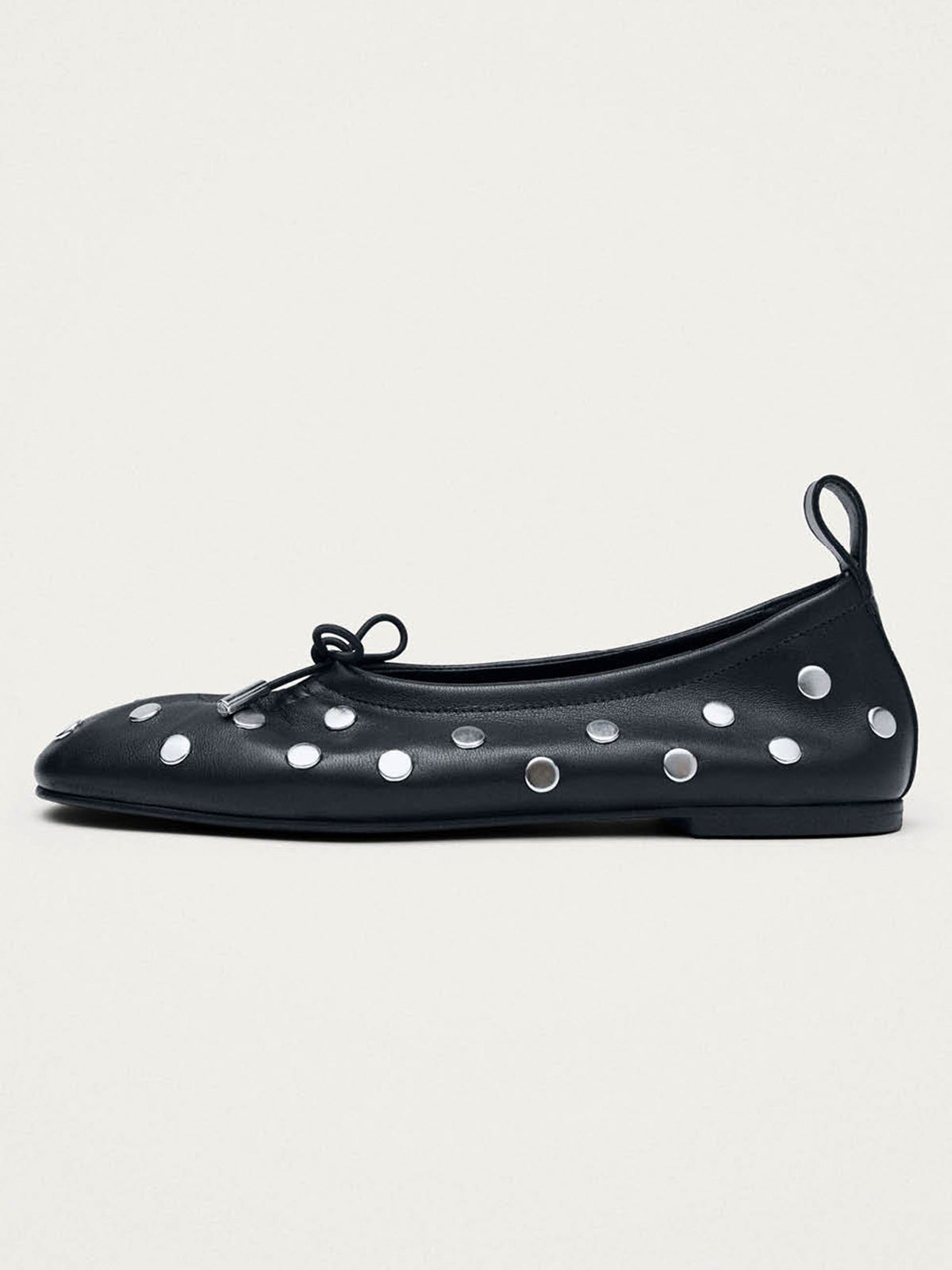 Black Square-Toe Full Studs And Front Bow Chic Ballet Flats