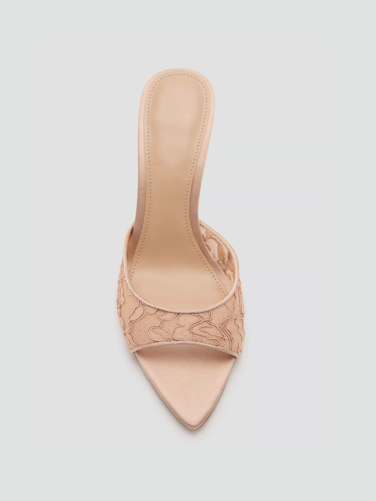 Nude Lace Mesh And Vegan Leather Pointed-Toe Backless Slip-On High Heels