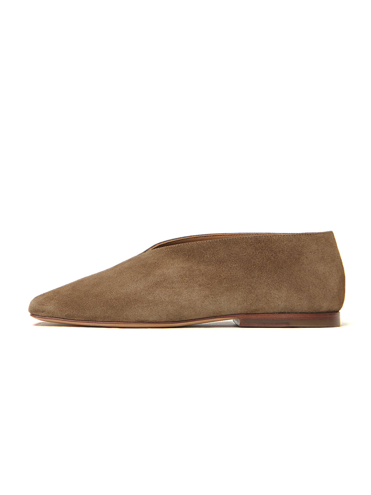 Camel Faux Suede Square-Toe Simple Slip-On Flats