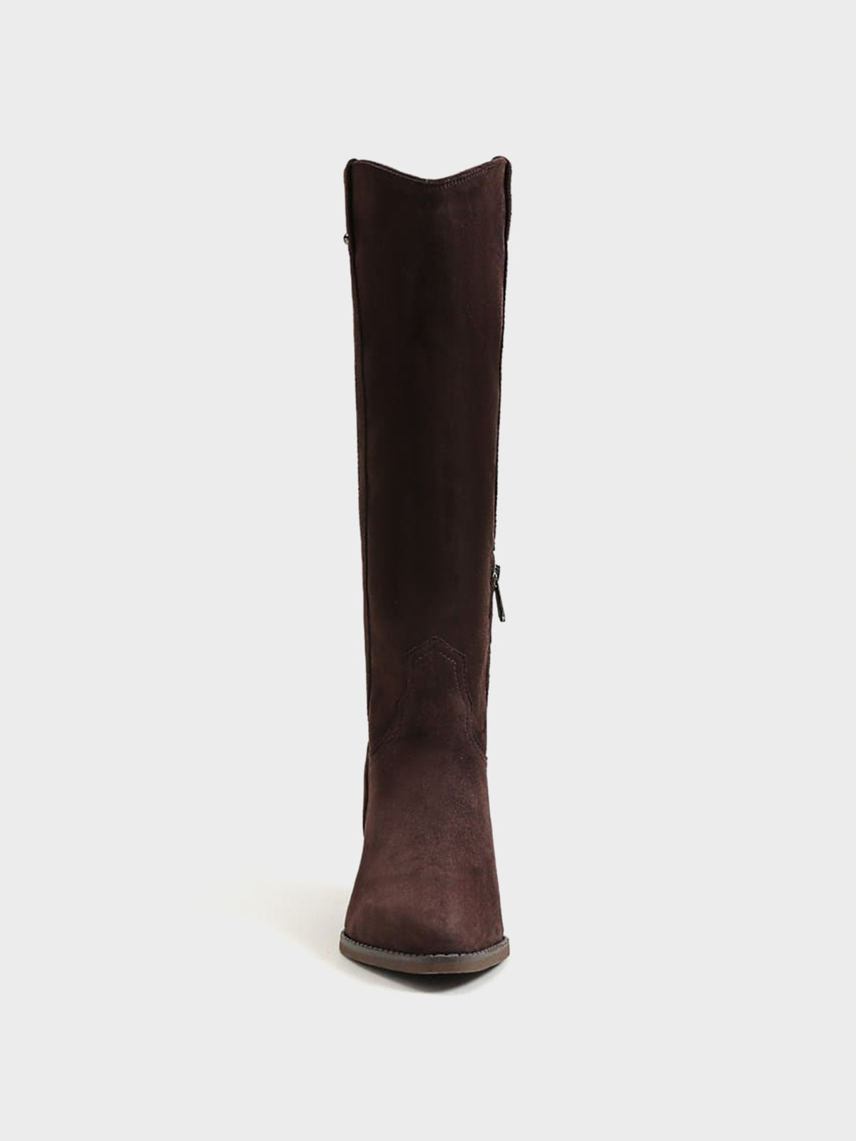 Pointed-Toe Chic Western Half-Zip Knee High Cowgirl Boots - Coffee Faux Suede