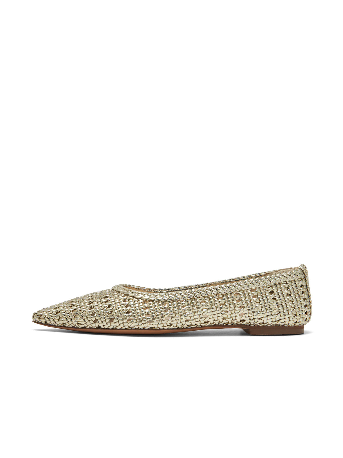 Metallic Gold Woven Vegan Leather Pointed-Toe Slip-On Chic Flats