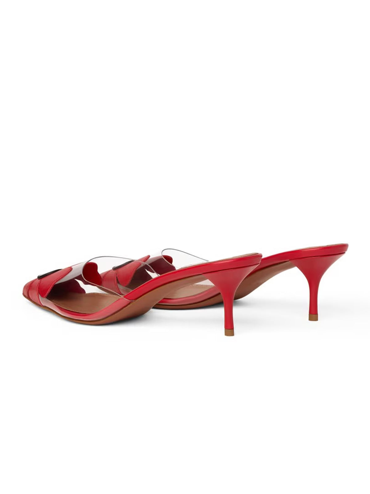 Patent Red Flower And TPU Transparent Film Pointed-Toe Slip-On Kitten Heels