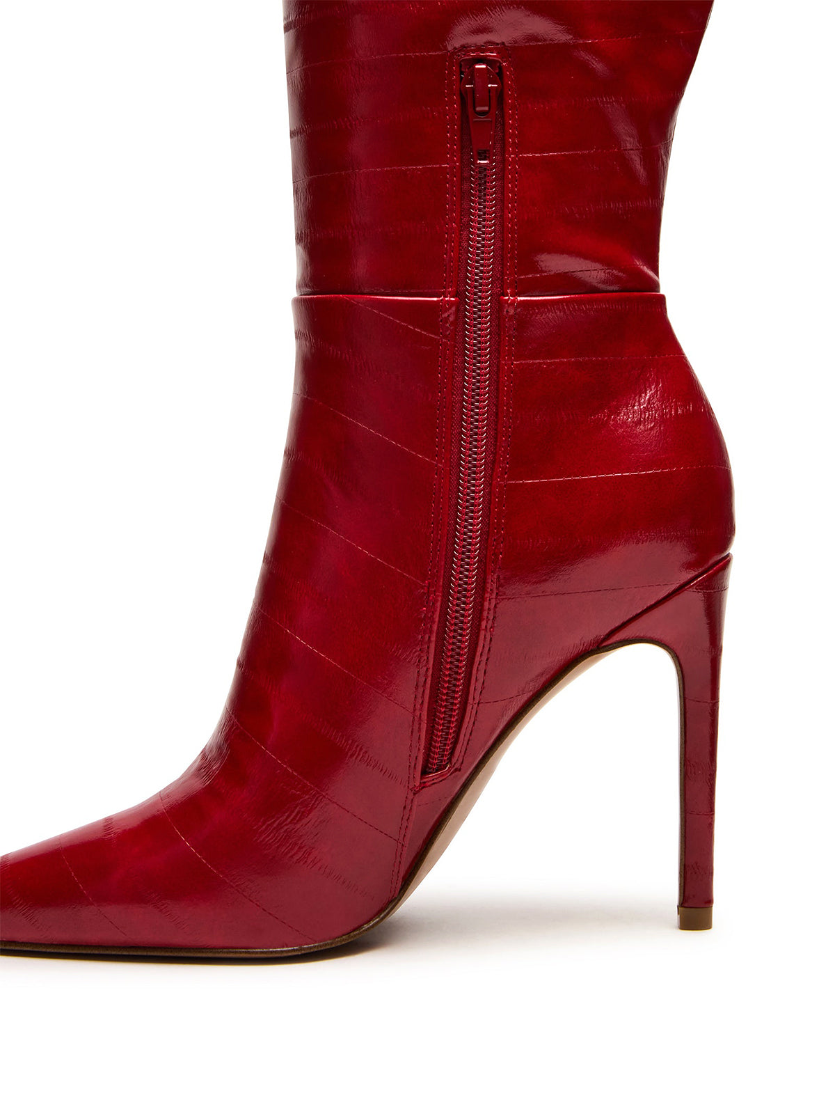 Red Eel Pattern Pointed-Toe Half-Zip Knee High Stiletto Boots