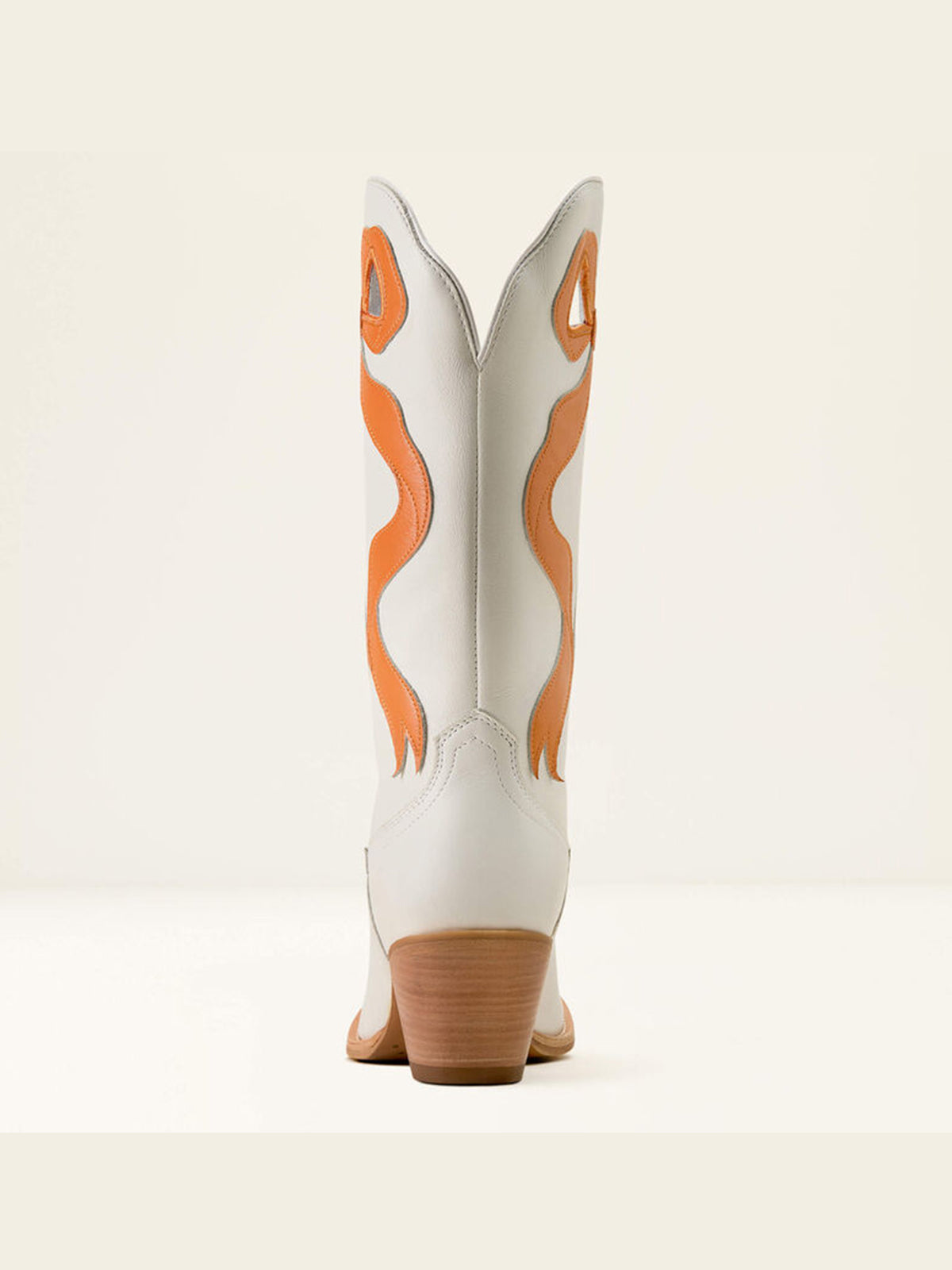 Ivory Almond-Toe Orange Side Big Bow Applique Mid Calf Cowgirl Boots