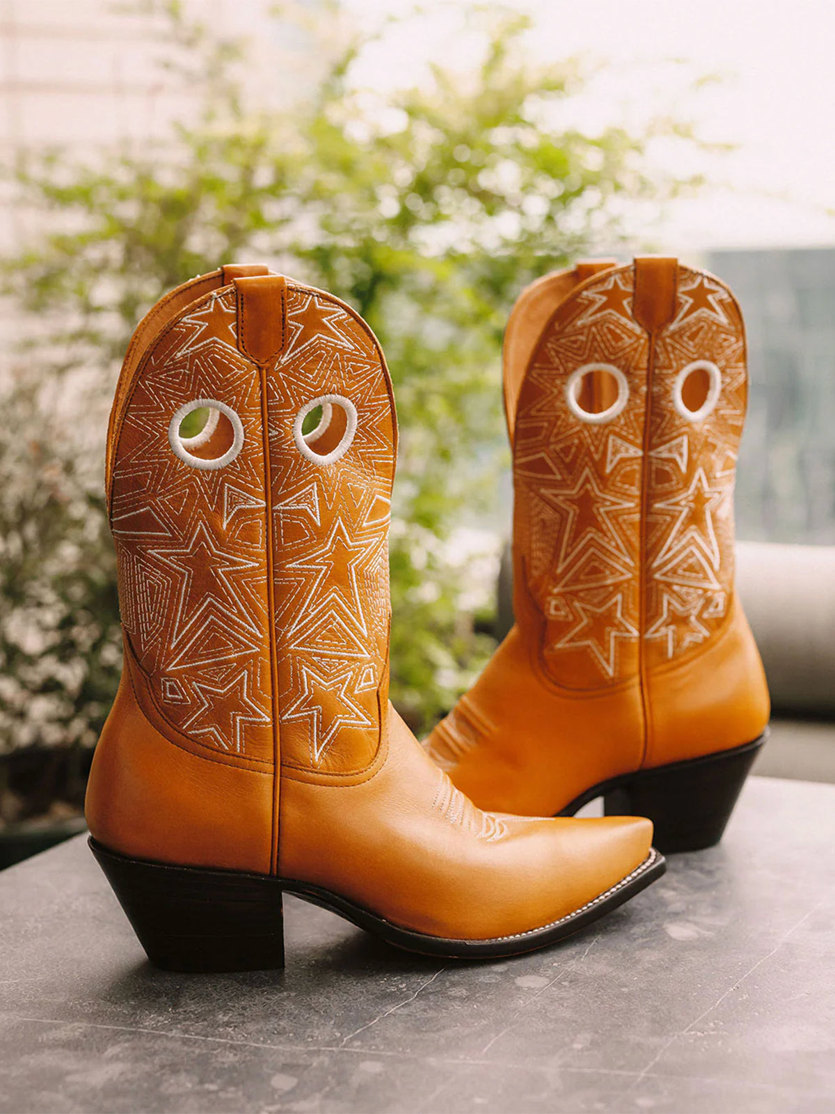 Sienna Snip-Toe Cut-Out Stars Stitch Mid Calf Cowgirl Boots