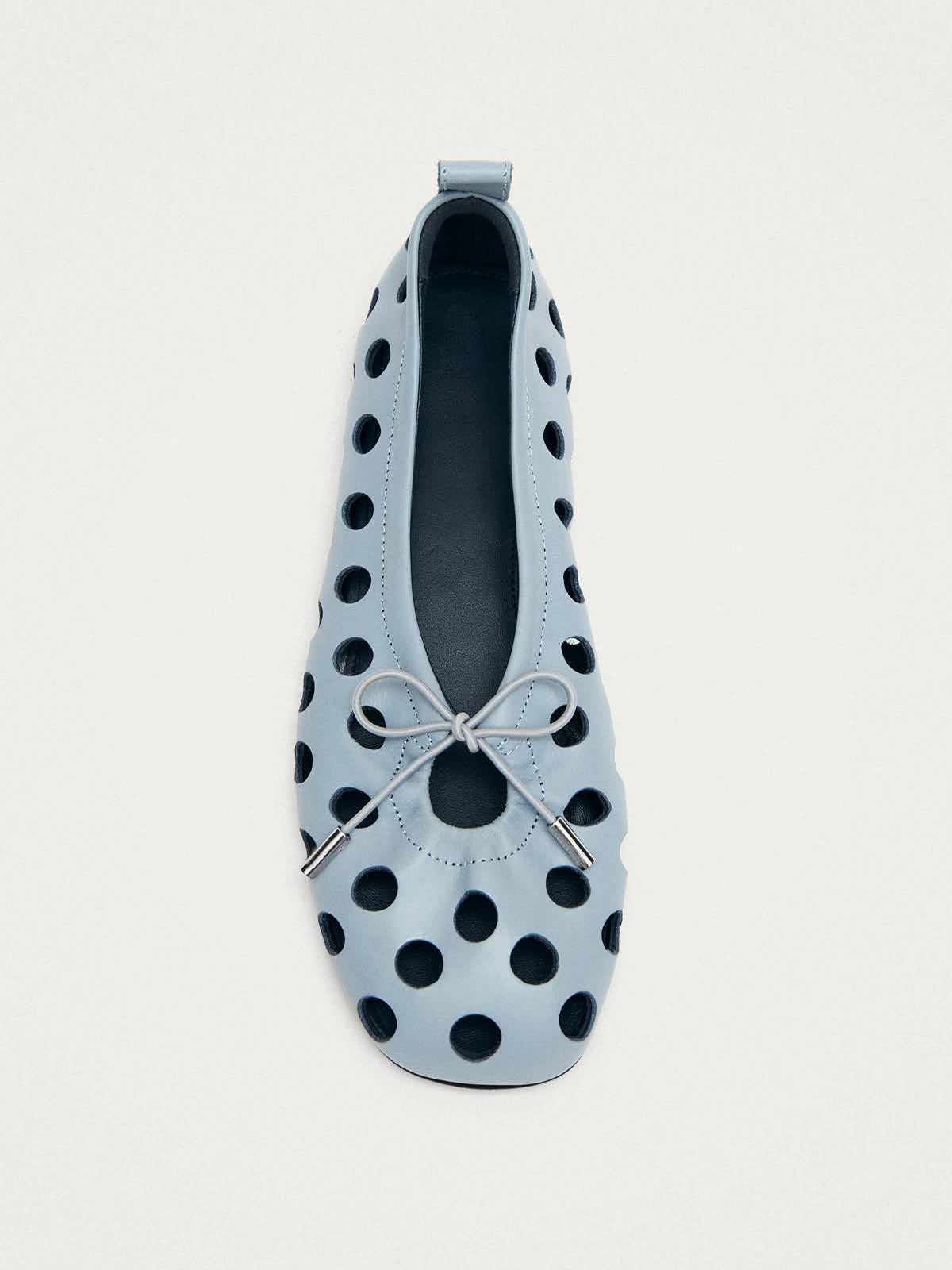 Blue Square-Toe Cut Out And Front Bow Chic Ballet Flats