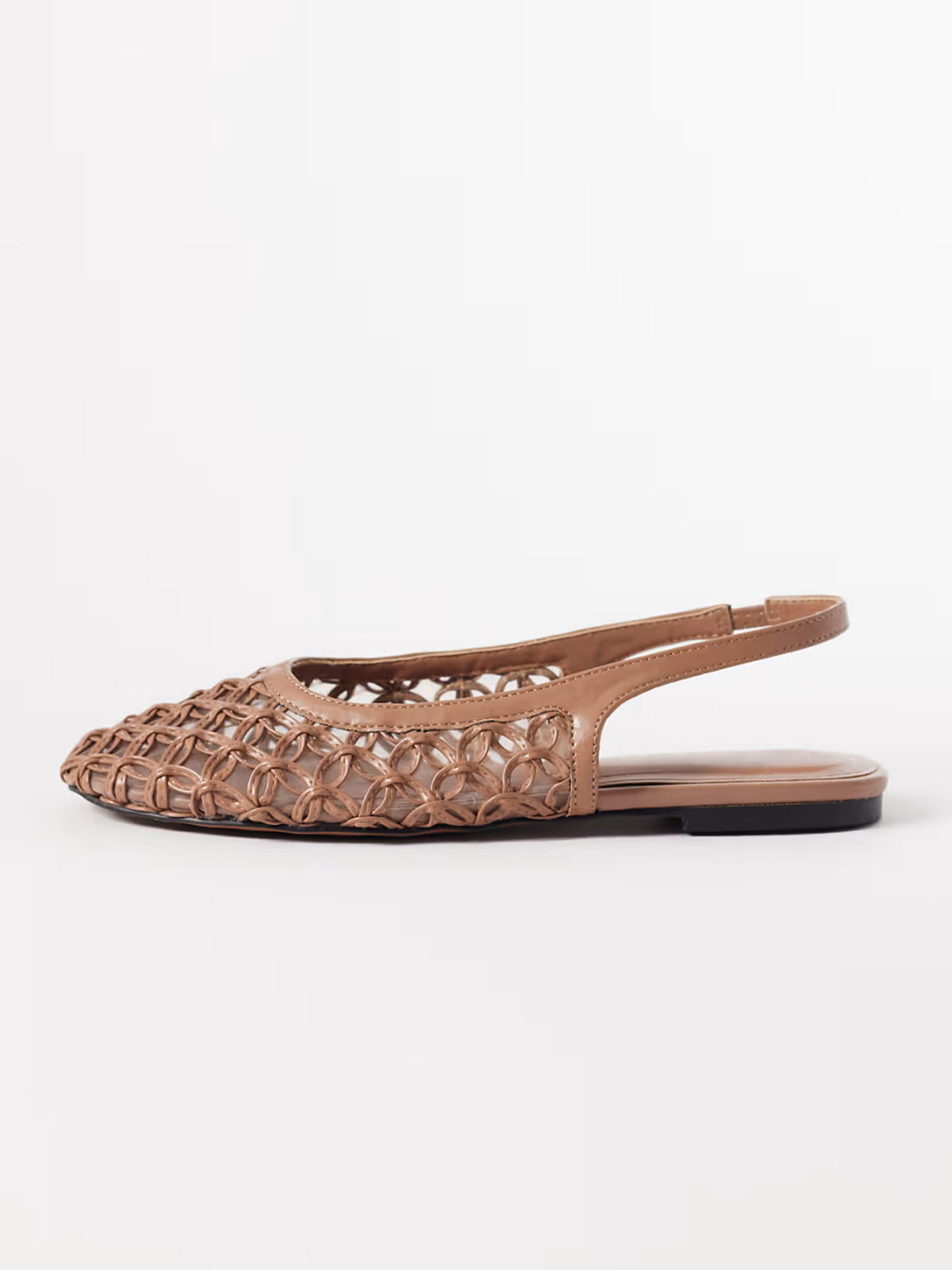 Taupe Woven Vegan Leather Square-Toe Classic Back Strap Flats
