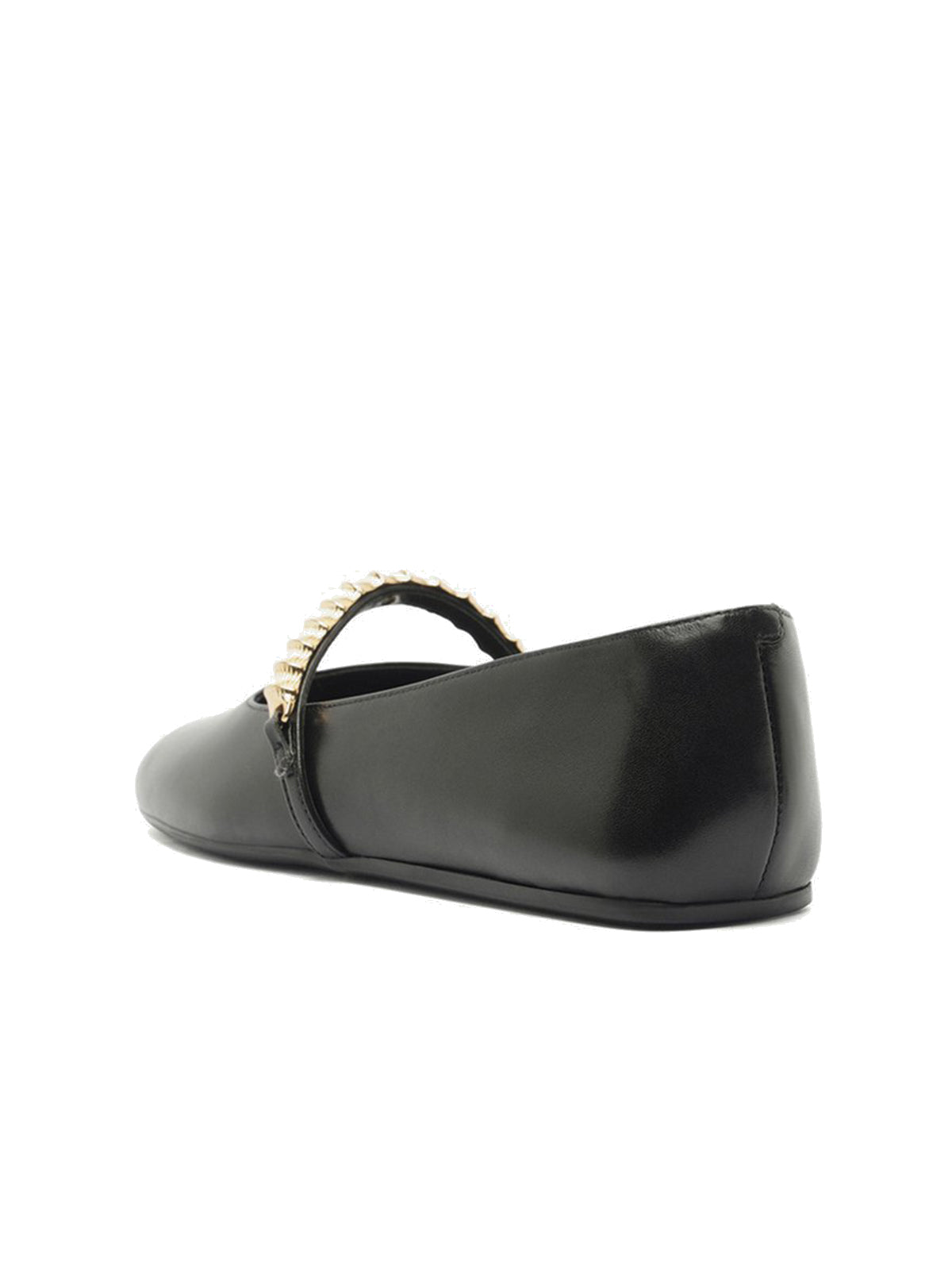 Black Round-Toe Metal Bridge Strap Chic Flats