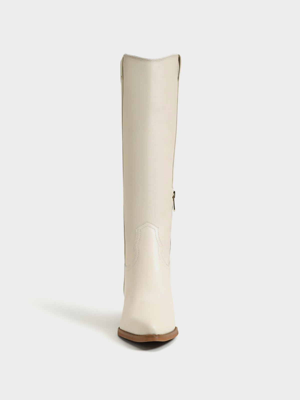Pointed-Toe Chic Western Half-Zip Knee High Cowgirl Boots - Ivory