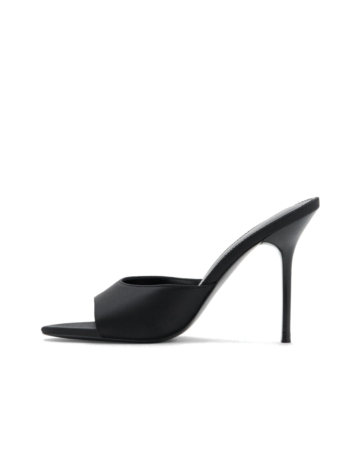 Black Satin Open Round-Toe Backless High Heels