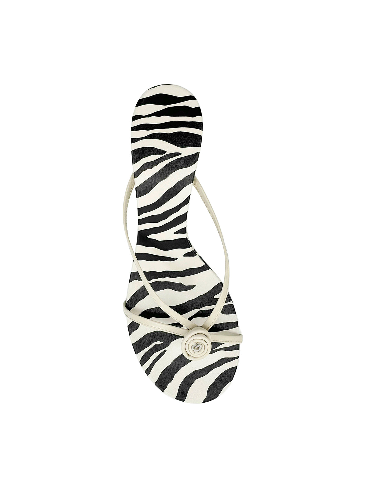 Beige Round-Toe Front Rose Flip Flop Kitten Heels