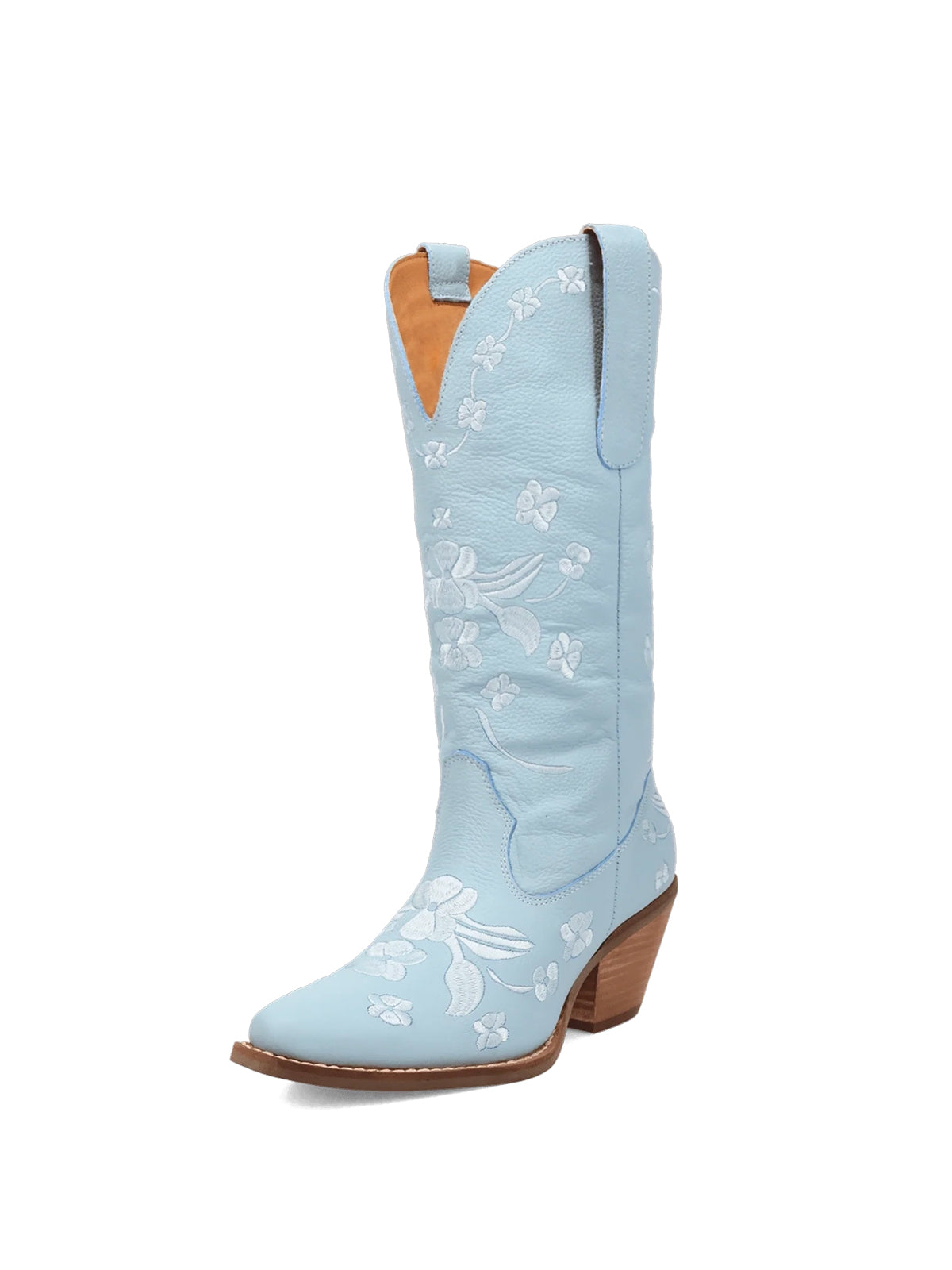 Flowers Embroidery Snip-Toe Mid Calf Cowgirl Boots - Blue
