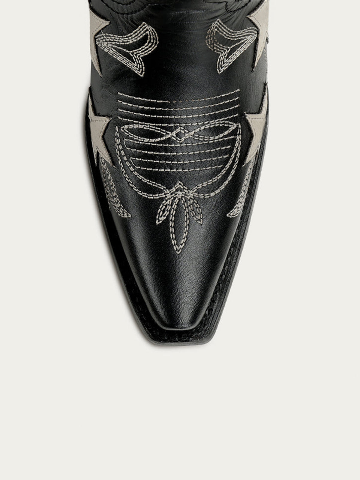 Black Snip-Toe Chic Star Inlay With Embroidery Wide Calf Knee High Cowgirl Boots