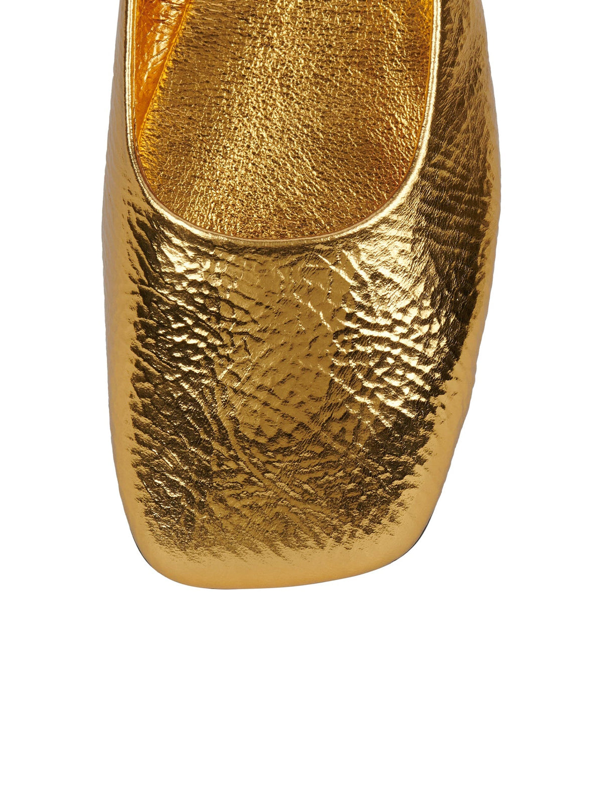 Crinkle Metallic Gold Square-Toe Ballet Flats