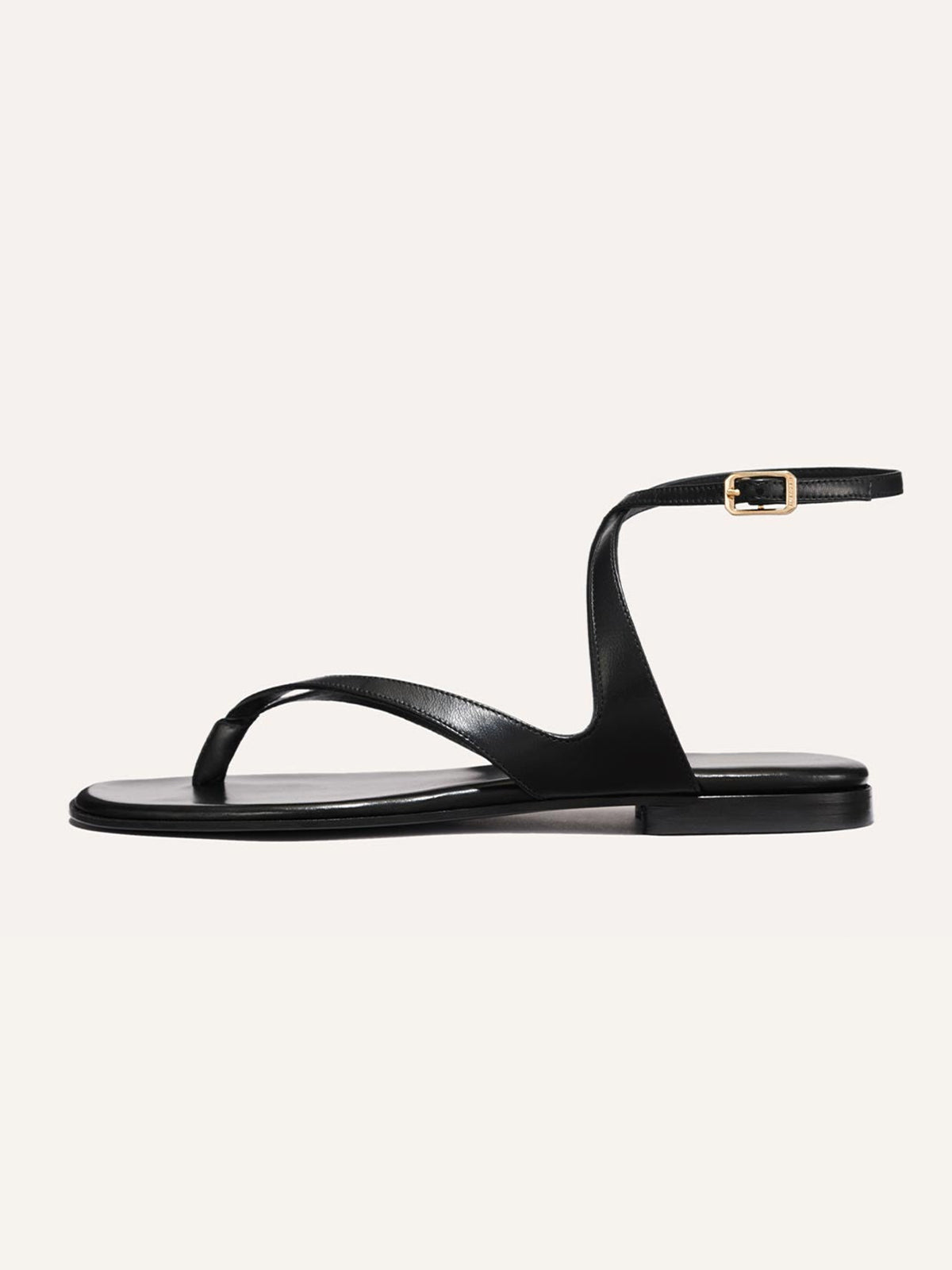Black Square-Toe Strappy And Ankle Strap Chic Sandals Flats