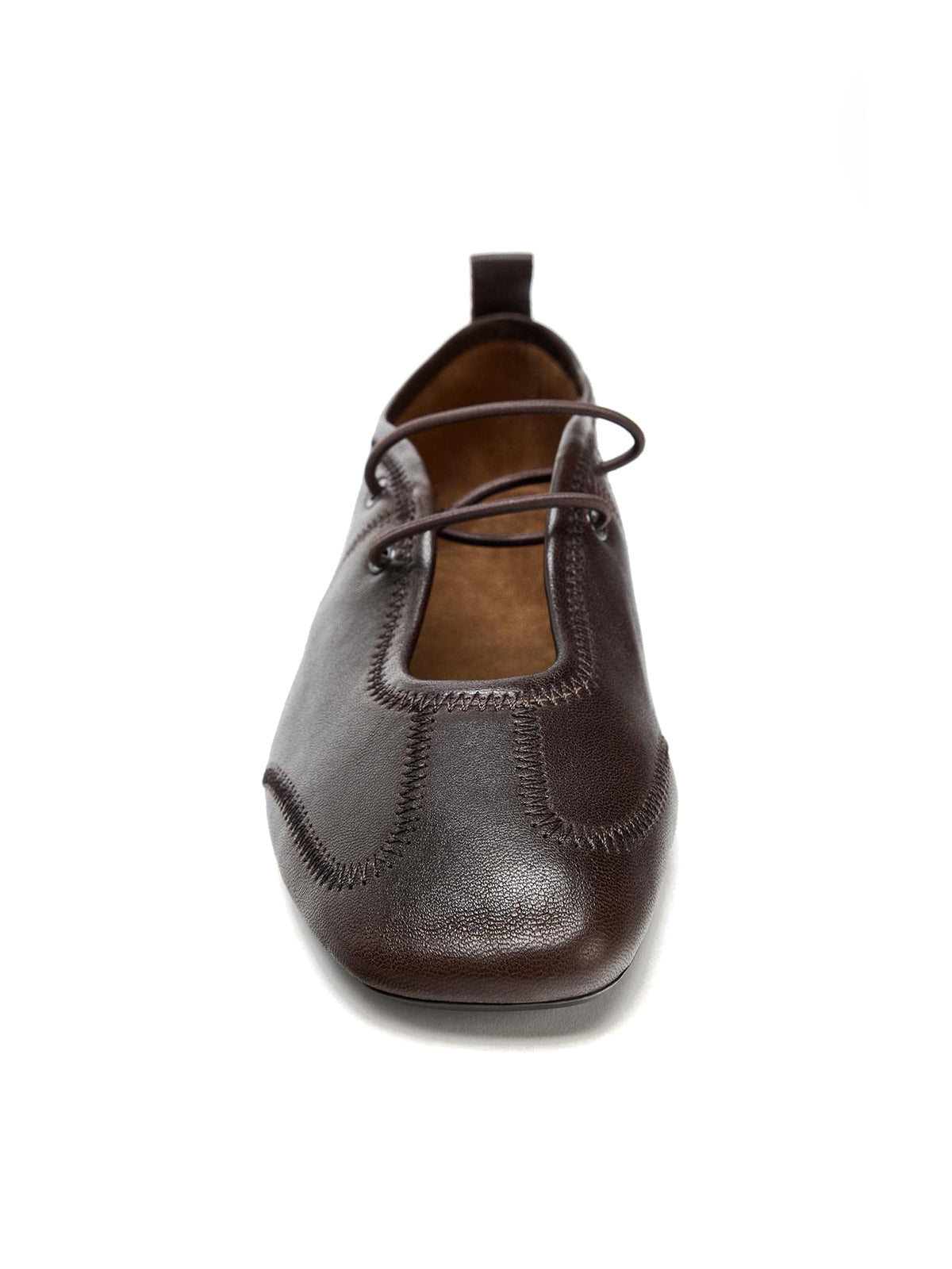 Brown Square-Toe Lace-Up Chic Ballet Flats