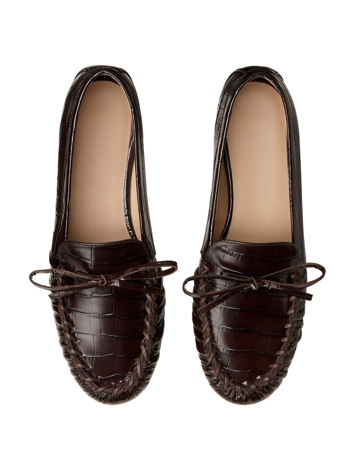 Burgundy Crocodile Print Round-Toe Front Bow Slip-On Chic Flats