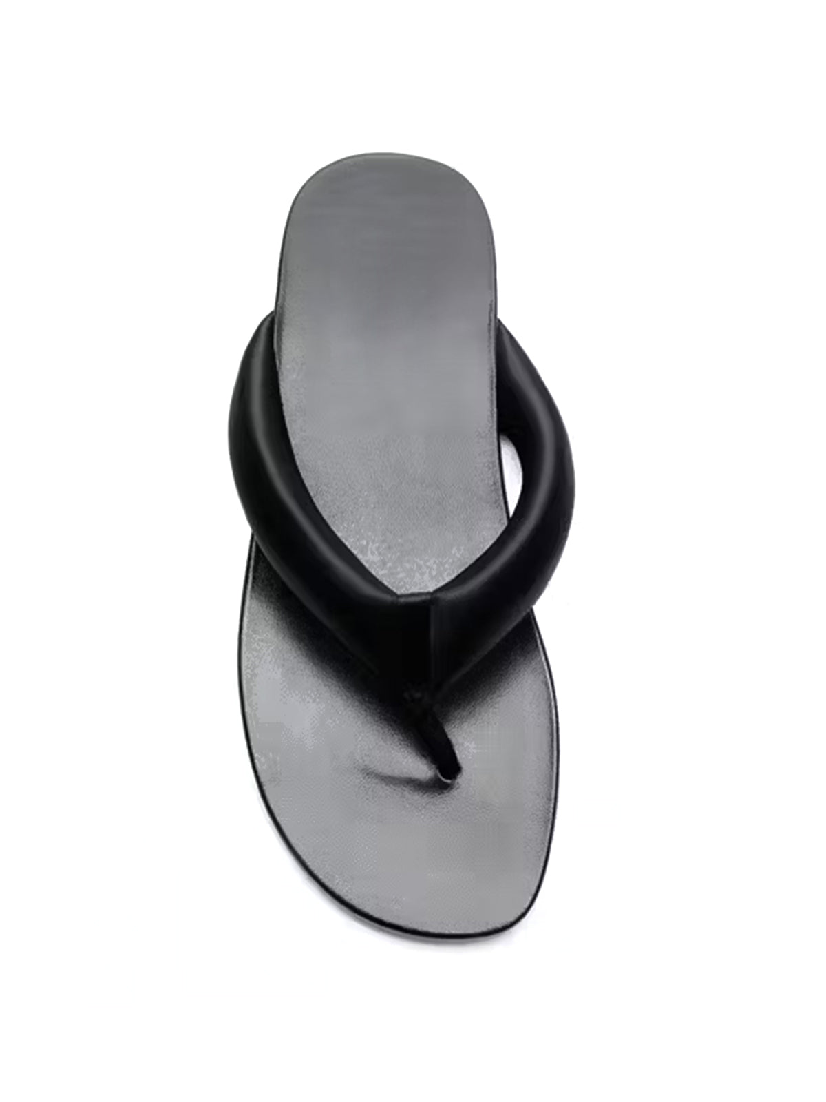 Black Satin And Vegan Leather Square-Toe Flip-Flops Flats