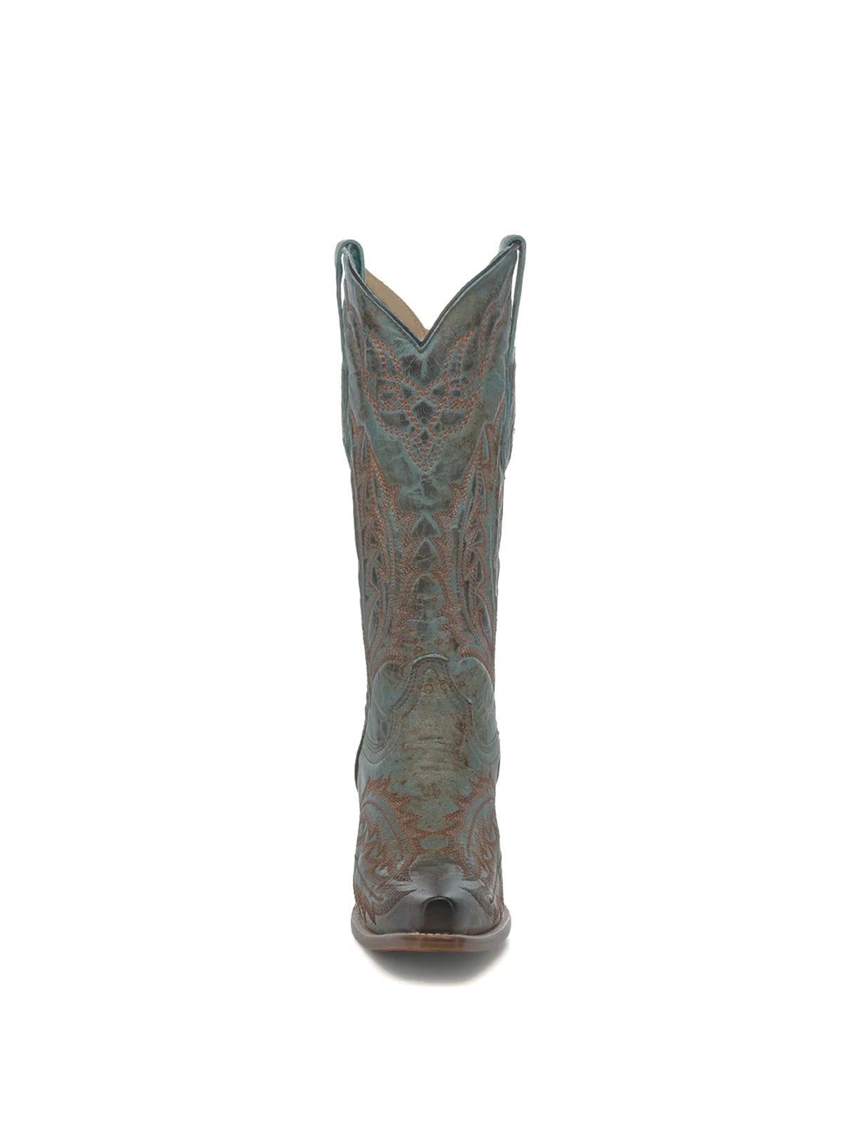 Distressed Turquoise Snip-Toe Classic Embroidery Mid Calf Cowgirl Boots