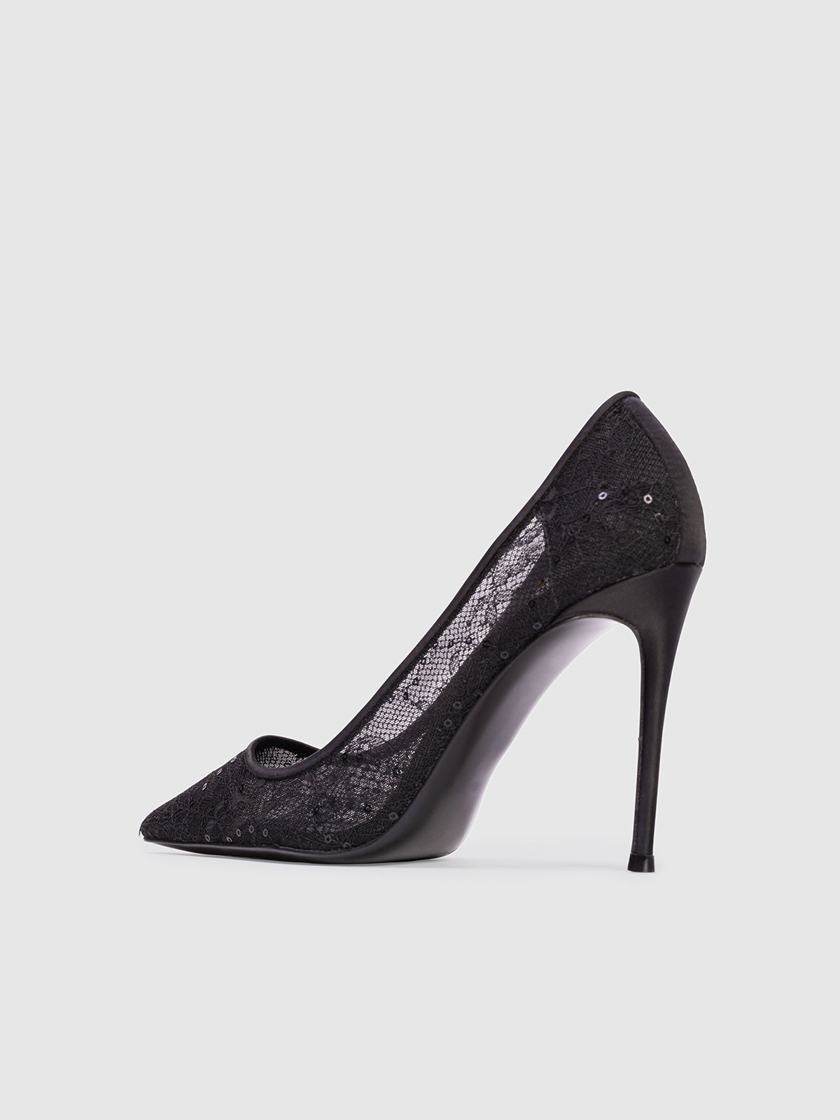 Black Lace Mesh Pointed-Toe Slip-On High Heels