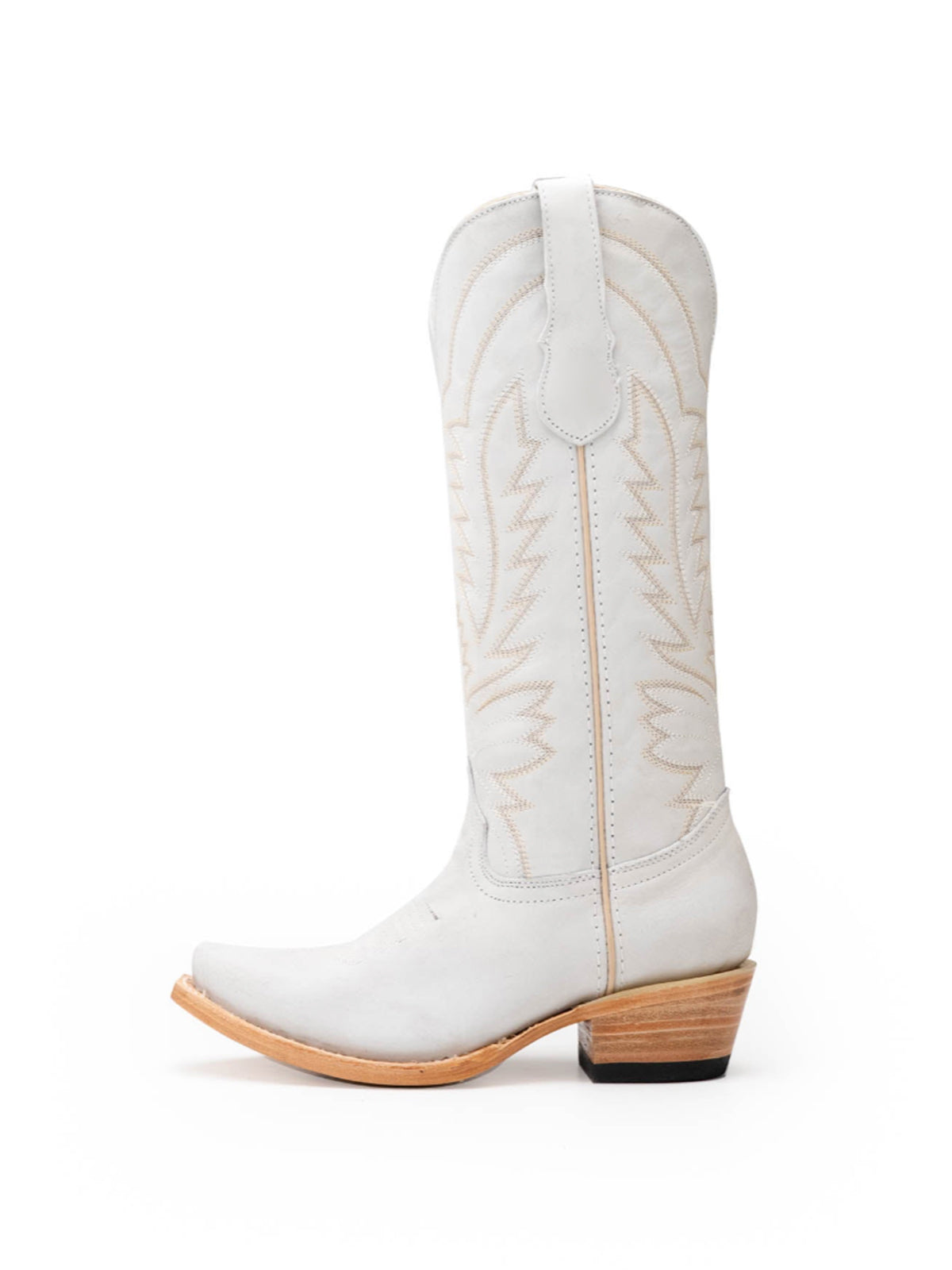Snip-Toe Sleek Embroidery Wide Calf Knee High Cowgirl Boots For Woman - Ivory