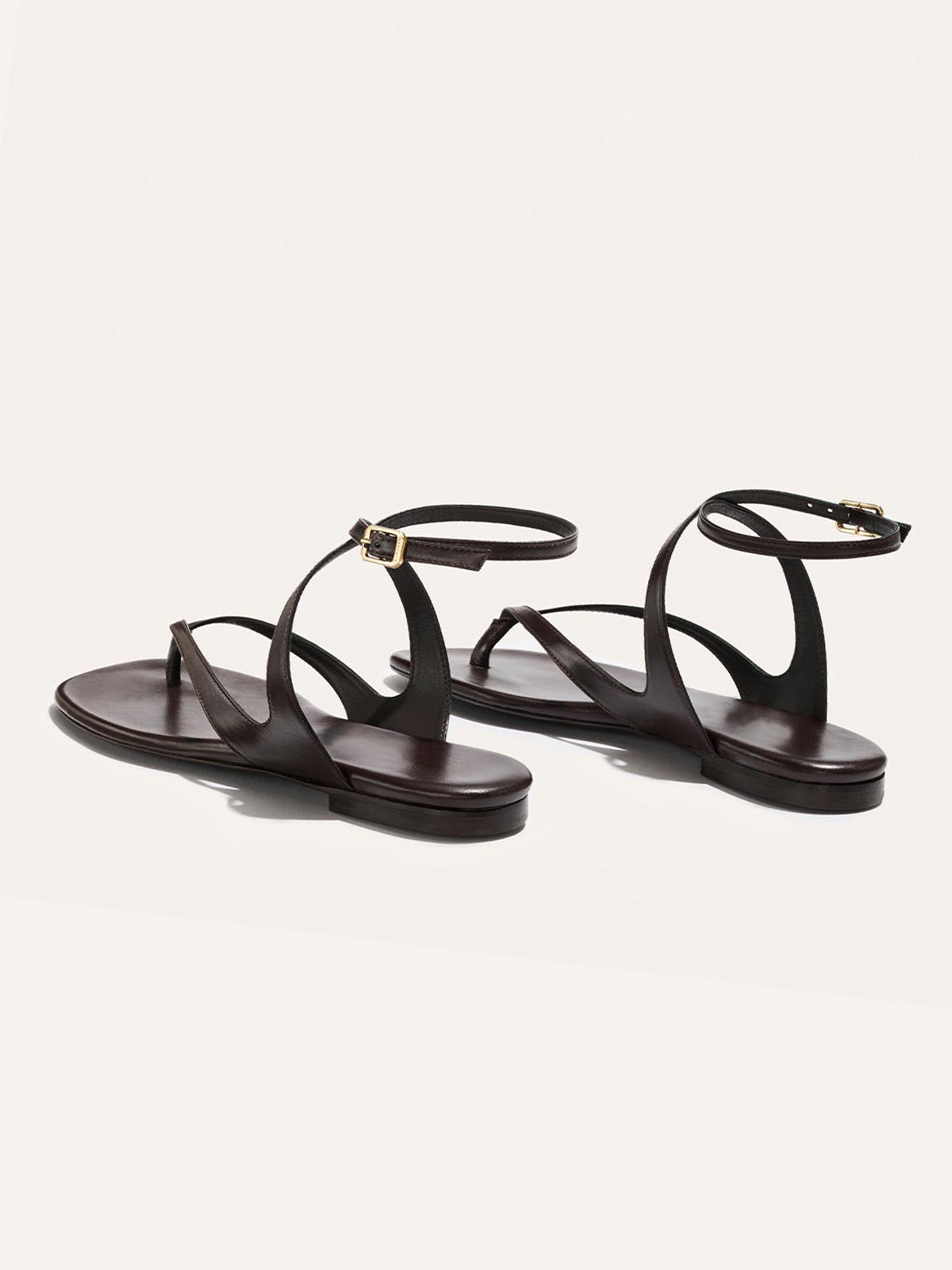 Coffee Square-Toe Strappy And Ankle Strap Chic Sandals Flats