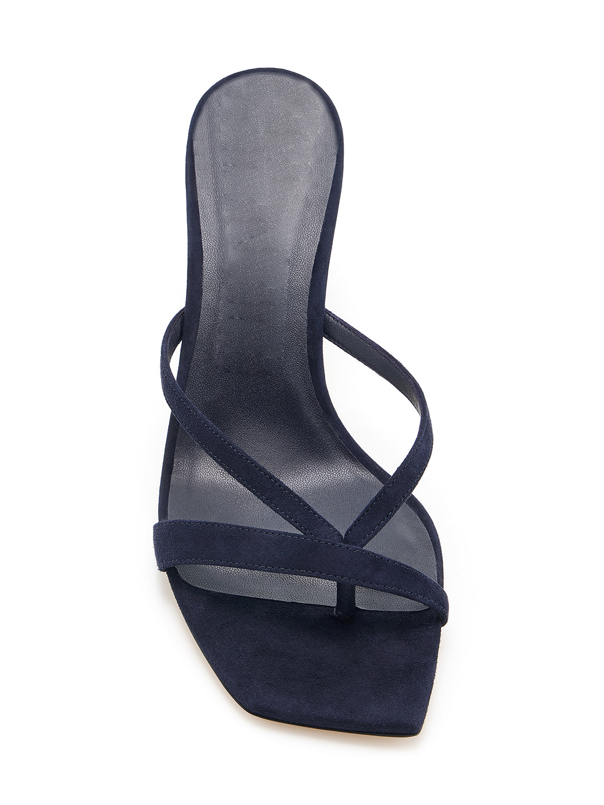 Navy Faux Suede Strappy Square-Toe Backless Slip-On Kitten Heels